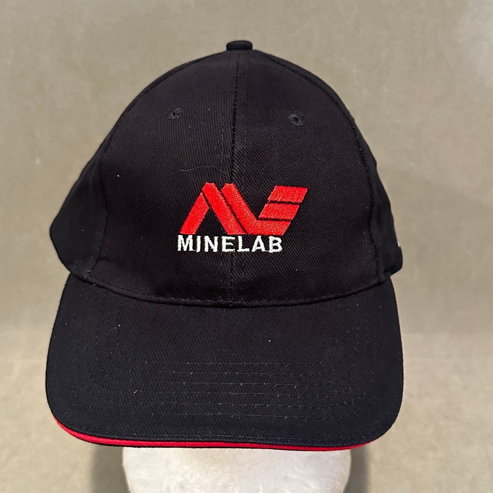 Minelab Metal Detecting Hat Black Red Embroidered Logo Adjustable Baseball Cap